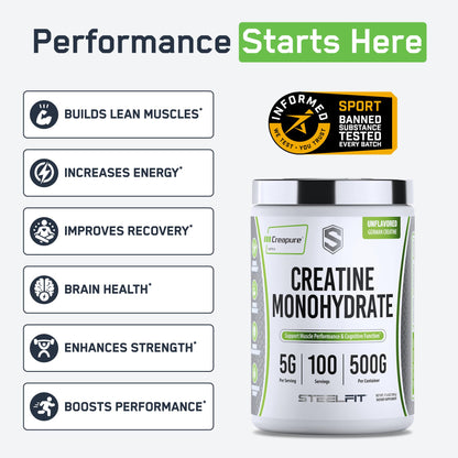 SteelFit Creapure Creatine Monohydrate Powder, Unflavored - German Micronized Creatine Powder for Men & Women - Gym Workout Nutritional Supplements for Muscle Gain - PrimeBioHealth - canada supplements