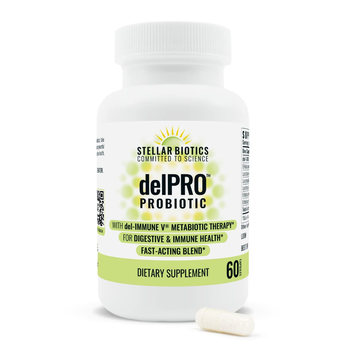Stellar Biotics - Delpro Probiotic (+ Del-Immune V & Prebiotic Blend) Promotes Optimal Gut Health, Digestion, Immune Support & Mood (60 Capsules) - PrimeBioHealth - canada supplements