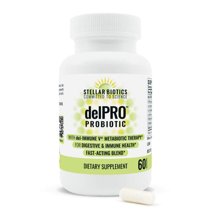 Stellar Biotics - Delpro Probiotic (+ Del-Immune V & Prebiotic Blend) Promotes Optimal Gut Health, Digestion, Immune Support & Mood (60 Capsules) - PrimeBioHealth - canada supplements