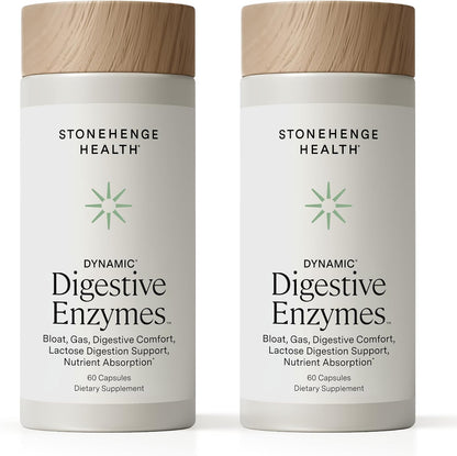 Stonehenge Health Dynamic Digestive Enzymes -18 Enzymes with BioCore Optimum Complete (Protease, Lipase, Amylase, Lactase) + Zinc & Vitamin K1 + Phytonutrients – Gas Support – 60 Caps (2 Pack) - PrimeBioHealth - canada supplements