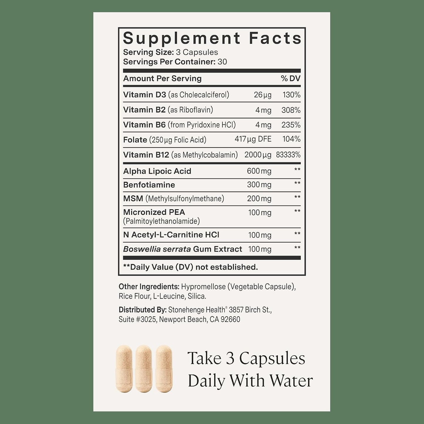 Stonehenge Health Dynamic Nerve Supplement - Supports Nerve Function in Fingers, Toes, Hands, and Feet with Alpha Lipoic Acid ALA, Benfotiamine, Pea, Robust B Complex, Boswellia - PrimeBioHealth - canada supplements