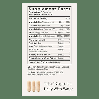 Stonehenge Health Dynamic Nerve Supplement - Supports Nerve Function in Fingers, Toes, Hands, and Feet with Alpha Lipoic Acid ALA, Benfotiamine, Pea, Robust B Complex, Boswellia - PrimeBioHealth - canada supplements