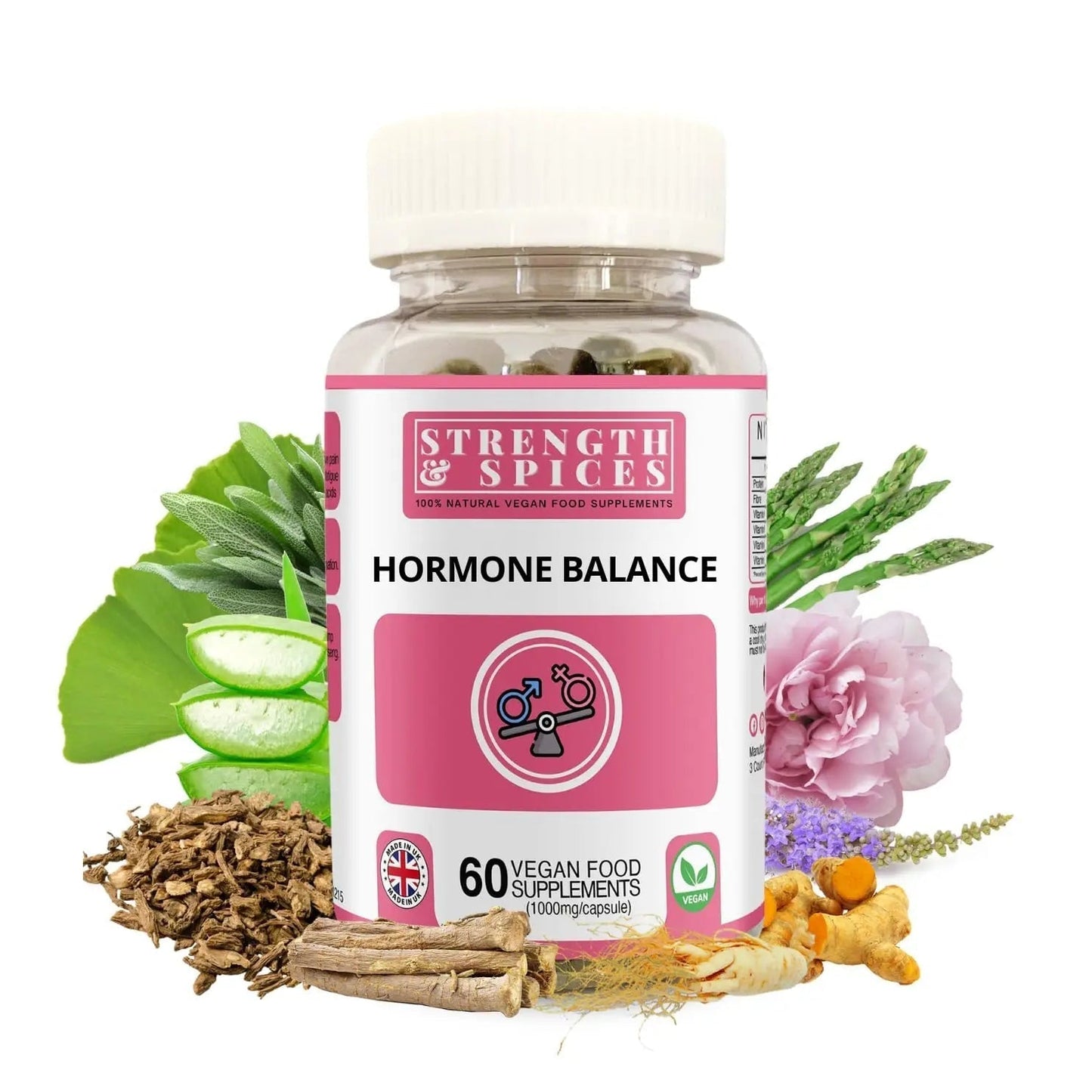 Strength & Spices Hormone Balance 100% Natural Estrogen Supplement – 12 Ingredients w Dong Quai - 60 Vegan UK Made 1000mg Capsules – Fertility and Menstrual Comfort - PrimeBioHealth - canada supplements