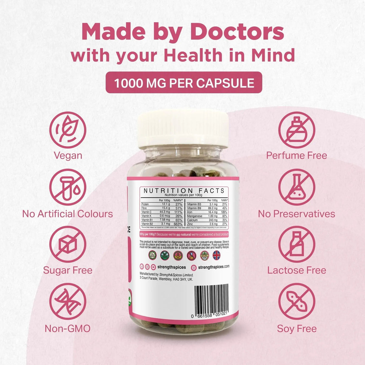 Strength & Spices Hormone Balance 100% Natural Estrogen Supplement – 12 Ingredients w Dong Quai - 60 Vegan UK Made 1000mg Capsules – Fertility and Menstrual Comfort - PrimeBioHealth - canada supplements
