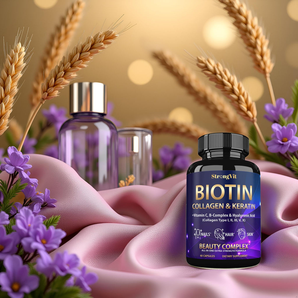 StrongVit Biotin with Hyaluronic Acid, Keratin and Collagen Supplements - 10000mcg for Hair Growth Women and Men - PrimeBioHealth - canada supplements