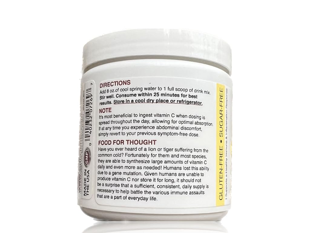 Sufficient-C High Dose Non-GMO Vitamin C Lemon Peach Immune-Ade Drink Mix, Convenient 125 Gram Size w/L-lysine, Bromelain & a Premium 96% Pure Green Tea Extract - PrimeBioHealth - canada supplements
