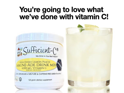 Sufficient-C High Dose Non-GMO Vitamin C Lemon Peach Immune-Ade Drink Mix, Convenient 125 Gram Size w/L-lysine, Bromelain & a Premium 96% Pure Green Tea Extract - PrimeBioHealth - canada supplements