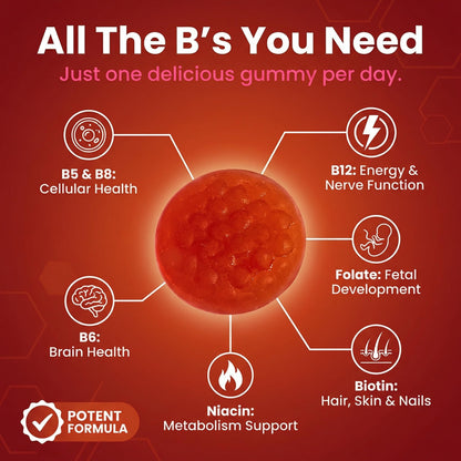 Sugar Free Vitamin B Complex Gummies - Vitamin B12, B7, B6, B3 (Niacin), B5, B8, B9 (Folate)- Third Party Tested- Prenatal, Vegan Diet, Older Adults - PrimeBioHealth - canada supplements