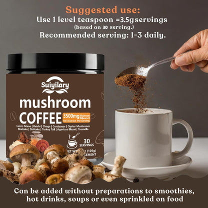 Suiyilary 10 Mushroom Coffee with Arabica w, Lion's Mane, Reishi, Mushroom Polysaccharides & More, Instant Mushrooms Powder for Focus, Immunity Boost, - PrimeBioHealth - canada supplements