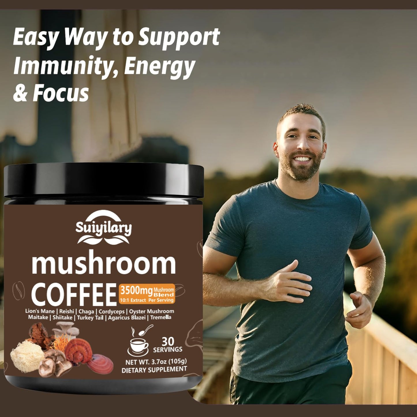 Suiyilary 10 Mushroom Coffee with Arabica w, Lion's Mane, Reishi, Mushroom Polysaccharides & More, Instant Mushrooms Powder for Focus, Immunity Boost, - PrimeBioHealth - canada supplements
