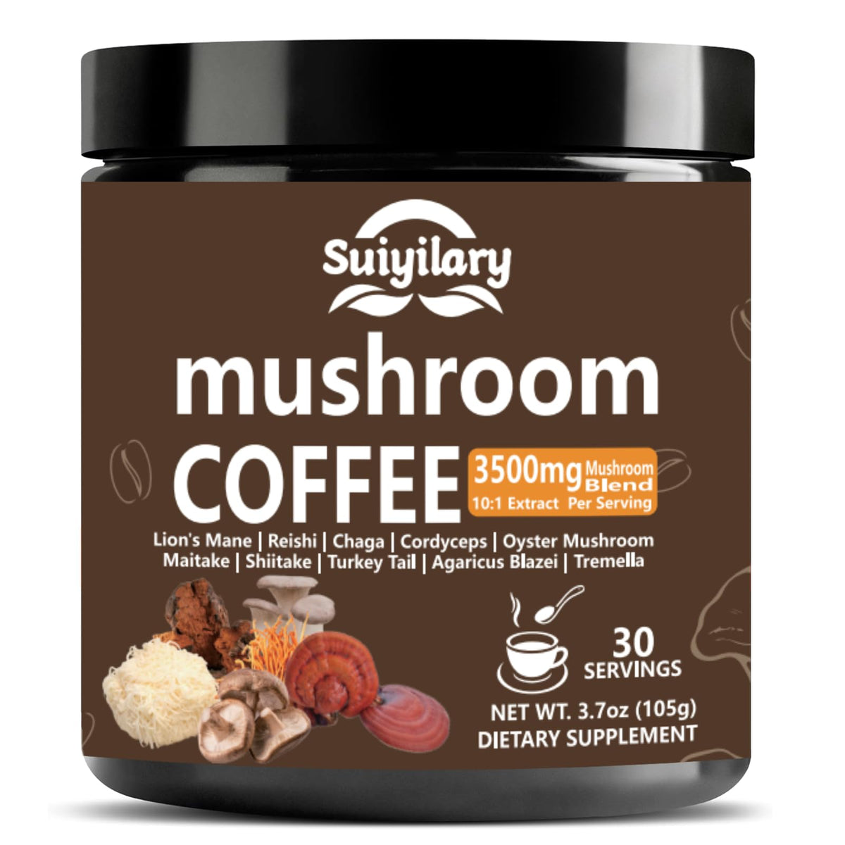 Suiyilary 10 Mushroom Coffee with Arabica w, Lion's Mane, Reishi, Mushroom Polysaccharides & More, Instant Mushrooms Powder for Focus, Immunity Boost, - PrimeBioHealth - canada supplements