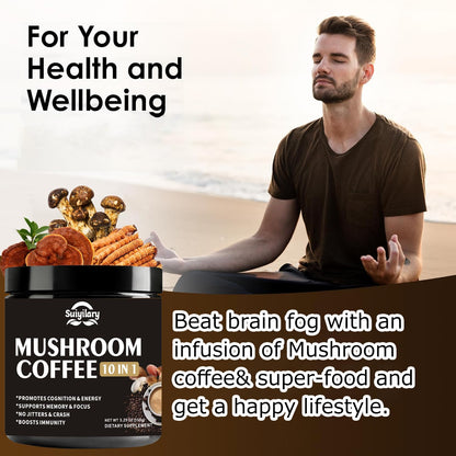 Suiyilary Mushroom Coffee, 10 Mushroom Extract Powder Blend Lion's Mane, Reishi, Chaga - PrimeBioHealth - canada supplements