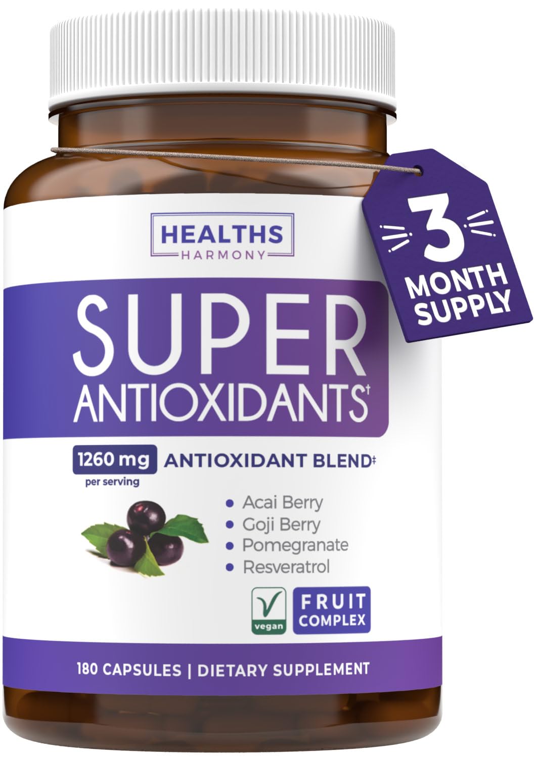 Super Antioxidants Supplement for Women & Men - High Potency Herbal & Fruit Blend with Acai, Goji, Pomegranate, Elderberry & Resveratrol for Skin Care & Immune Support - Vegan & Non-GMO - 60 Capsules - PrimeBioHealth - canada supplements