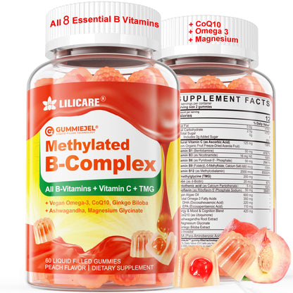 Super Methylated Vitamin B Complex Gummies - All B Vitamins + Omega-3, Magnesium, CoQ10, Ashwagandha,Vitamin C, TMG- For Women Men- Methyl B12 2000 mcg, Methylfolate - PrimeBioHealth - canada supplements