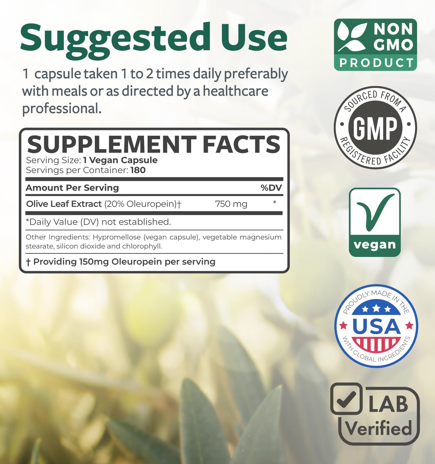 Super Strength Olive Leaf Extract Capsules - Vegan Non-GMO 750mg Olive Extract with 20% Oleuropein Antioxidant Supplement for Immunity Skin and Heart Health Support - Made in The USA (2 Month Supply) - PrimeBioHealth - canada supplements