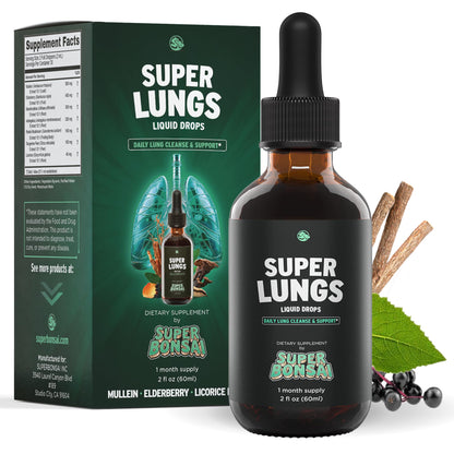 SuperBonsai Super Lungs Mullein Drops – Herbal Lung Support Tincture with Mullein Leaf Extract Elderberry Reishi Marshmallow Root - PrimeBioHealth - canada supplements