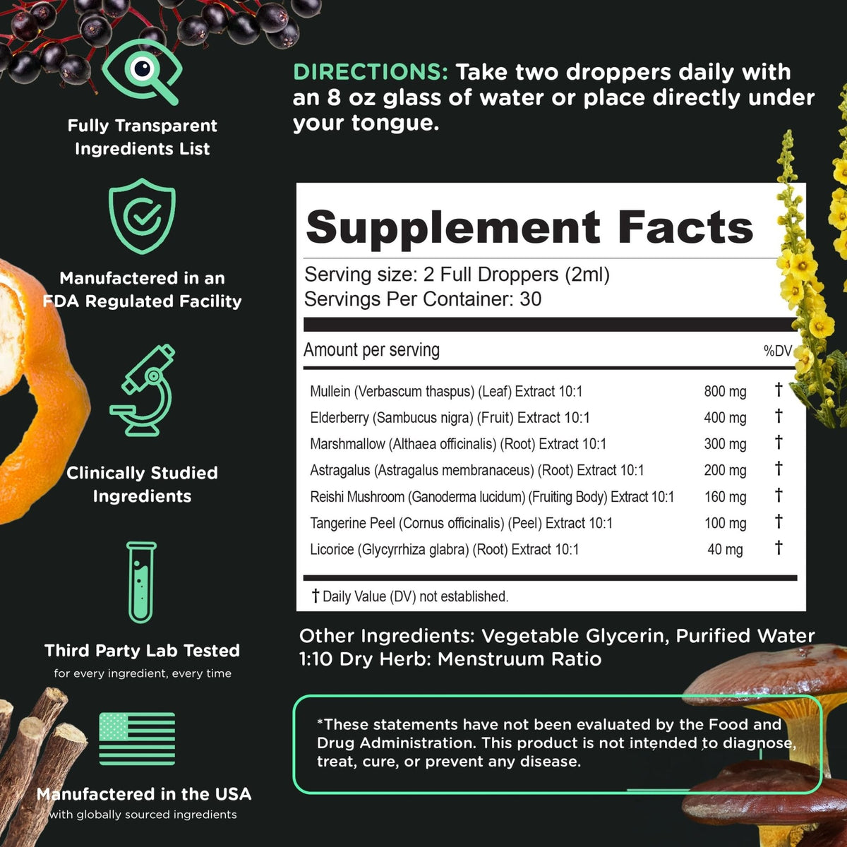 SuperBonsai Super Lungs Mullein Drops – Herbal Lung Support Tincture with Mullein Leaf Extract Elderberry Reishi Marshmallow Root - PrimeBioHealth - canada supplements