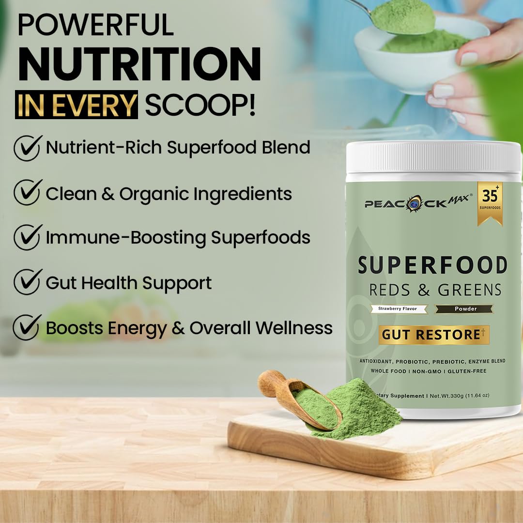 Superfood Reds & Greens Powder - 11.64 oz, Prebiotics & Probiotics for Digestive Health, Super Greens Powder with Ashwagandha for Gut Health, Immunity, Antioxidants, - PrimeBioHealth - canada supplements