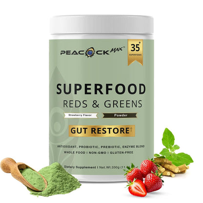 Superfood Reds & Greens Powder - 11.64 oz, Prebiotics & Probiotics for Digestive Health, Super Greens Powder with Ashwagandha for Gut Health, Immunity, Antioxidants, - PrimeBioHealth - canada supplements