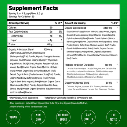 SuperGreens Powder, 40+ Organic Superfoods, Probiotics & Enzymes for Energy, Digestion, Gut Health & Bloating | Organic Fruit & Veggie Drink Mix, Daily Green Juice - PrimeBioHealth - canada supplements
