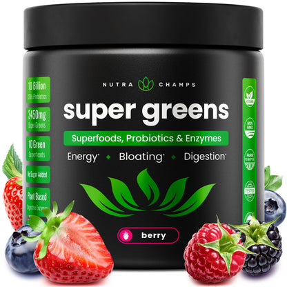 SuperGreens Powder, 40+ Organic Superfoods, Probiotics & Enzymes for Energy, Digestion, Gut Health & Bloating | Organic Fruit & Veggie Drink Mix, Daily Green Juice - PrimeBioHealth - canada supplements