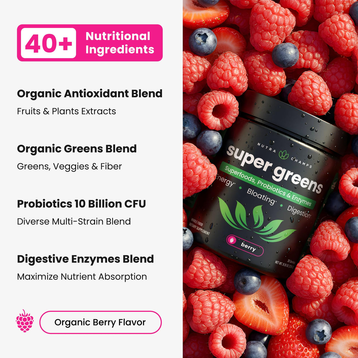 SuperGreens Powder, 40+ Organic Superfoods, Probiotics & Enzymes for Energy, Digestion, Gut Health & Bloating | Organic Fruit & Veggie Drink Mix, Daily Green Juice - PrimeBioHealth - canada supplements