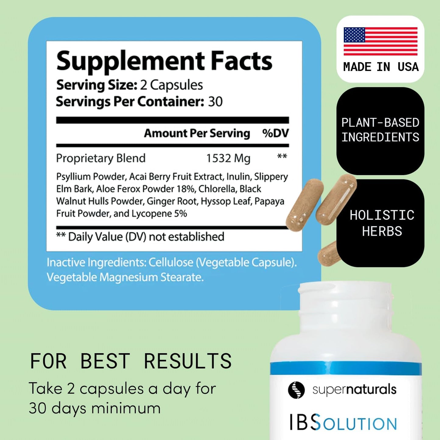 SuperNaturals IBSolution - Made in USA, Non-GMO, Gluten Free & Vegan (60 Capsules) - Digestive Gut Health Supplement With Psyllium Husk - Gas, Bloating, Diarrhea - PrimeBioHealth - canada supplements