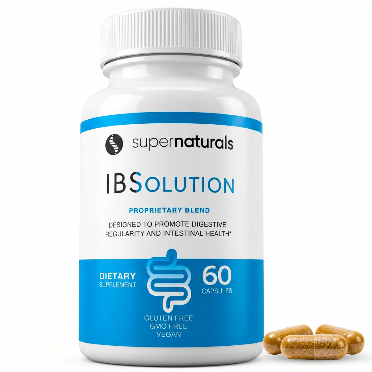 SuperNaturals IBSolution - Made in USA, Non-GMO, Gluten Free & Vegan (60 Capsules) - Digestive Gut Health Supplement With Psyllium Husk - Gas, Bloating, Diarrhea - PrimeBioHealth - canada supplements