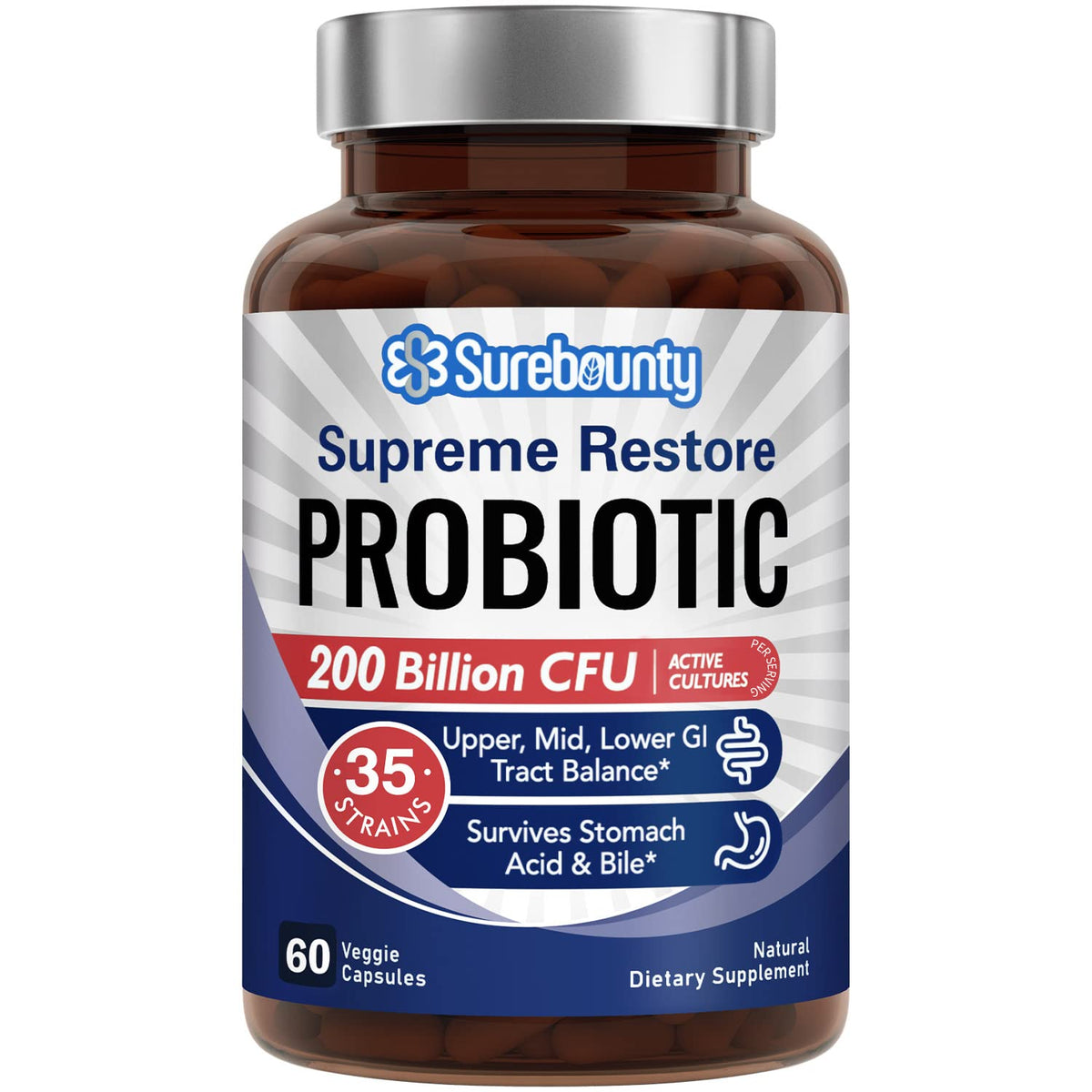 Surebounty Probiotic for Men & Women, 200 Billion CFU 35 Strains, Prebiotics + Digestive Enzymes, Supreme Restore Probiotic Supplement, - PrimeBioHealth - canada supplements