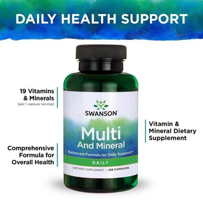 Swanson Multi and Mineral Daily Men's Women's Multivitamin Multimineral Health Supplement 250 Capsules (Caps) - PrimeBioHealth - canada supplements