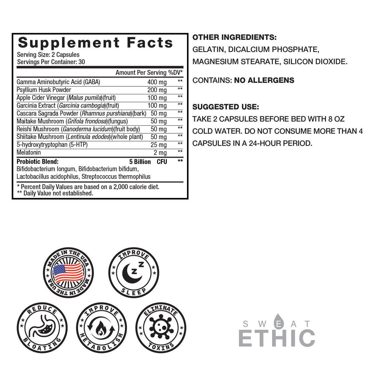 Sweat Ethic Pure & Lean Detox, Natural Nighttime Support with GABA, 5 HTP, Melatonin, Probiotics & Herbal Extracts, Supports Evening Routine and Digestion, Dietary Supplement - PrimeBioHealth - canada supplements