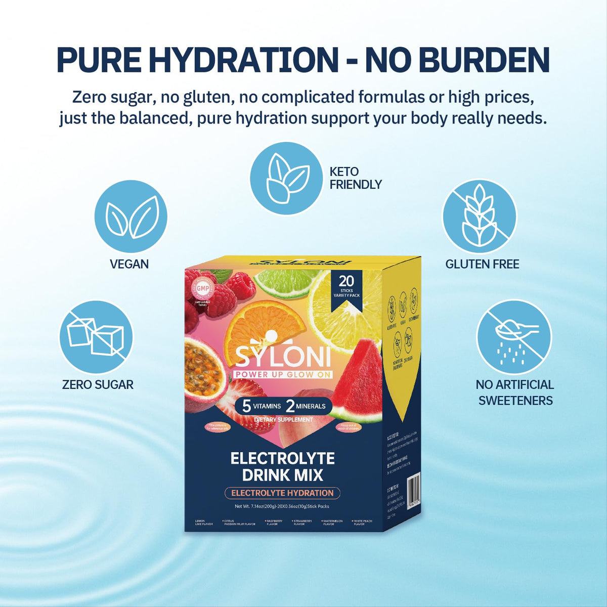 Syloni Electrolytes Powder Packets, Trial Variety Pack(20 Sticks), Sugar Free Hydration Packets Electrolyte Drink Mix with 7 Vitamins and Electrolytes - PrimeBioHealth - canada supplements