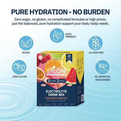 Syloni Electrolytes Powder Packets, Trial Variety Pack(20 Sticks), Sugar Free Hydration Packets Electrolyte Drink Mix with 7 Vitamins and Electrolytes - PrimeBioHealth - canada supplements