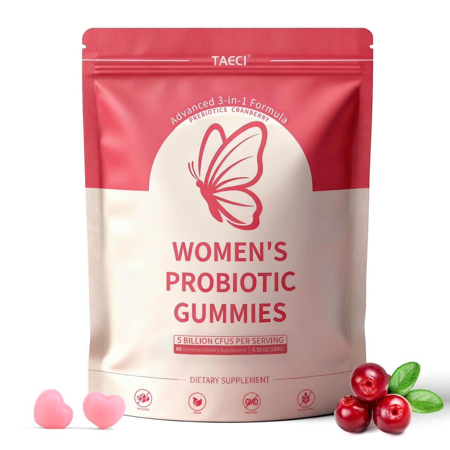Taeci Vaginal Probiotic Gummies for Women – 5 Billion CFU with Prebiotic & Cranberry Extract – Supports pH Balance, Healthy Odor & Gut Health - PrimeBioHealth - canada supplements