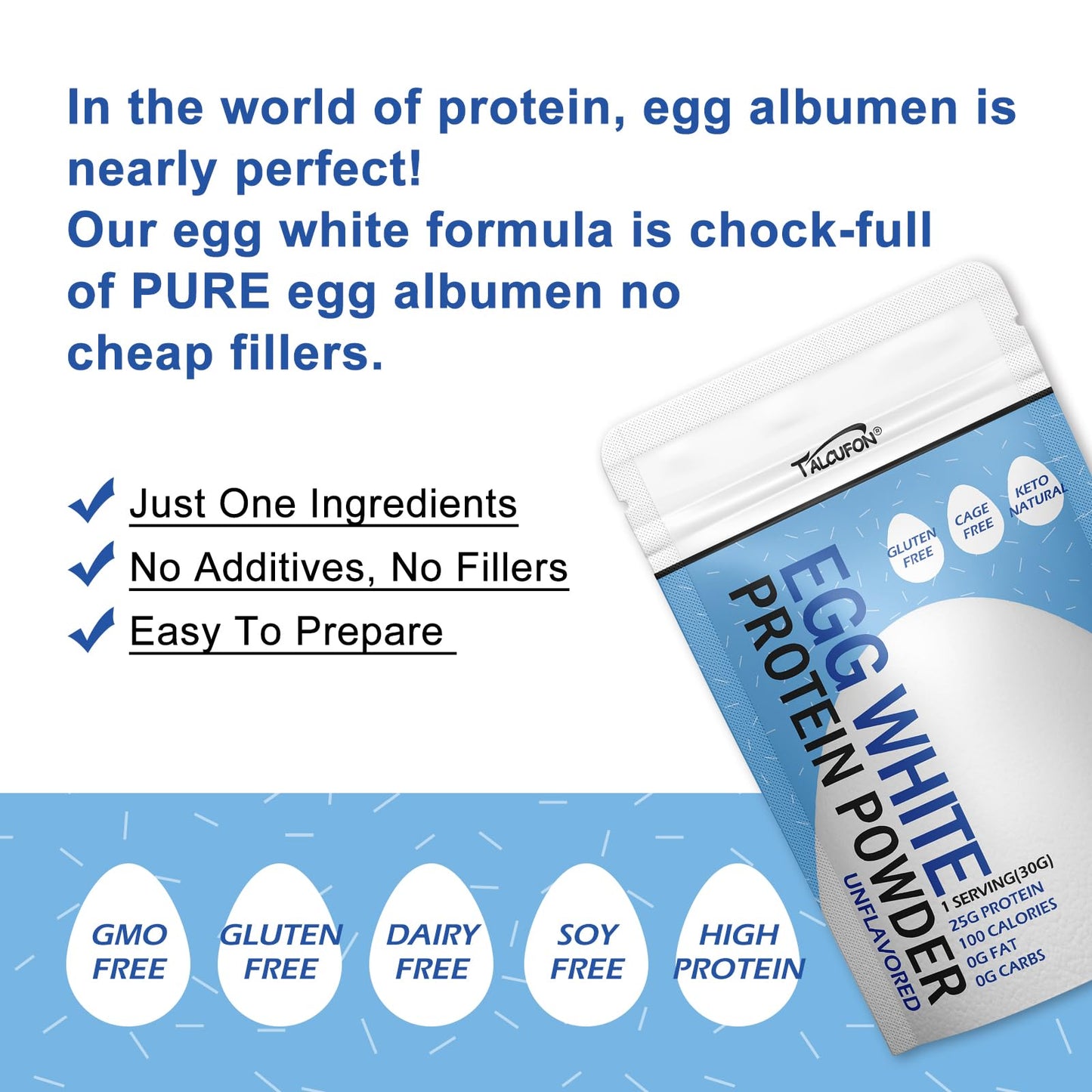 Talcufon Egg White Protein Powder 8 Oz Pasteurized No Additives, High Protein, Gluten-Free Ideal for Baking and Cooking, Unflavored 227G - PrimeBioHealth - canada supplements