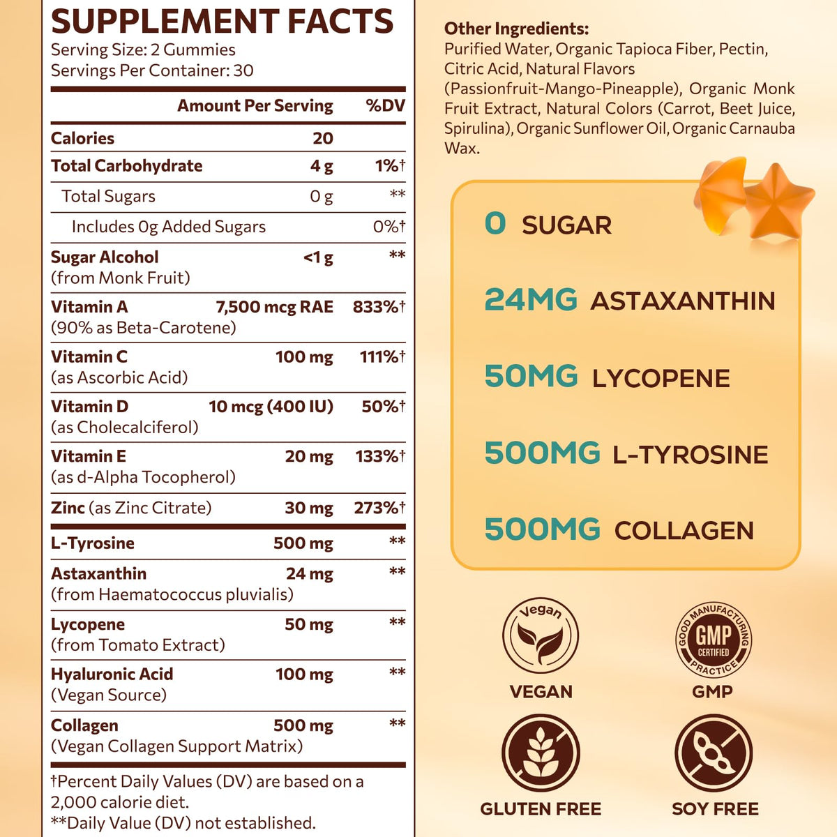Tanning Gummies with Astaxanthin for Women and Men | Sunless Tanning Supplement with Beta Carotene, Lycopene, Collagen & Vitamins | Skin Radiance & Hydration | Vegan & Sugar Free - 60 Count - PrimeBioHealth - canada supplements