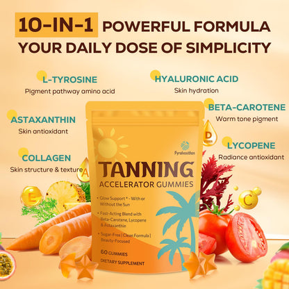 Tanning Gummies with Astaxanthin for Women and Men | Sunless Tanning Supplement with Beta Carotene, Lycopene, Collagen & Vitamins | Skin Radiance & Hydration | Vegan & Sugar Free - 60 Count - PrimeBioHealth - canada supplements