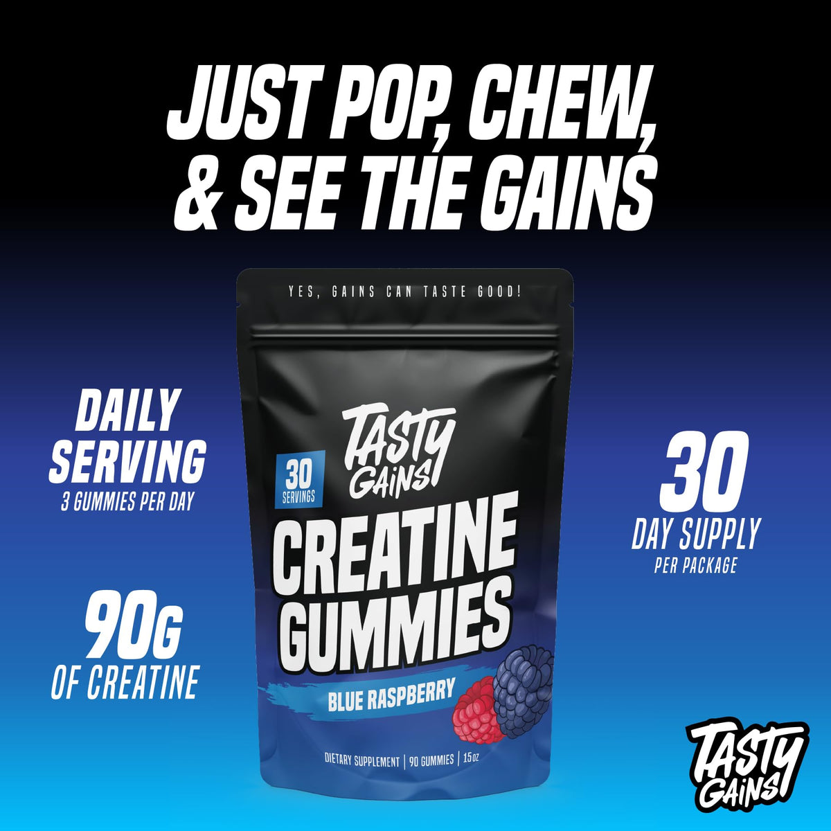 TASTY GAINS Creatine Gummies - 90g of Creatine Monohydrate - Workout Supplements - Build Muscle & Boost Strength for Men & Women - Made in USA - PrimeBioHealth - canada supplements