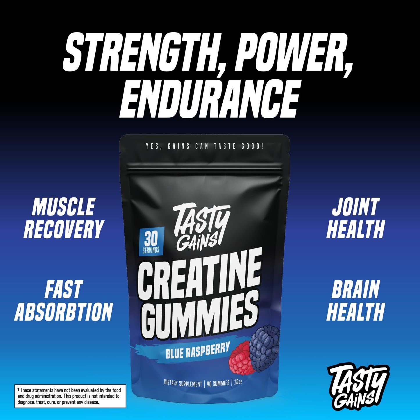 TASTY GAINS Creatine Gummies - 90g of Creatine Monohydrate - Workout Supplements - Build Muscle & Boost Strength for Men & Women - Made in USA - PrimeBioHealth - canada supplements