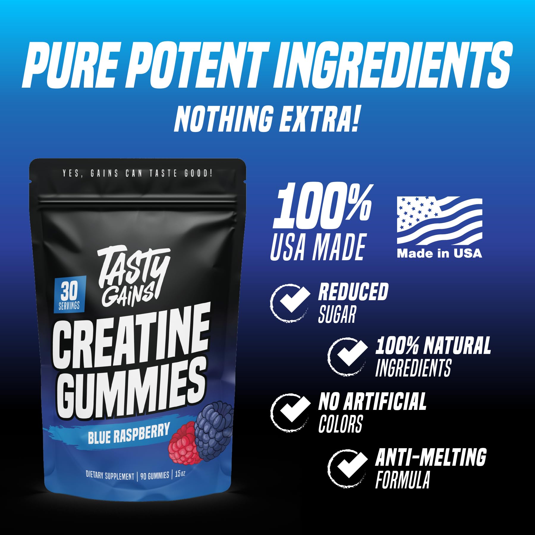 TASTY GAINS Creatine Gummies - 90g of Creatine Monohydrate - Workout Supplements - Build Muscle & Boost Strength for Men & Women - Made in USA - PrimeBioHealth - canada supplements