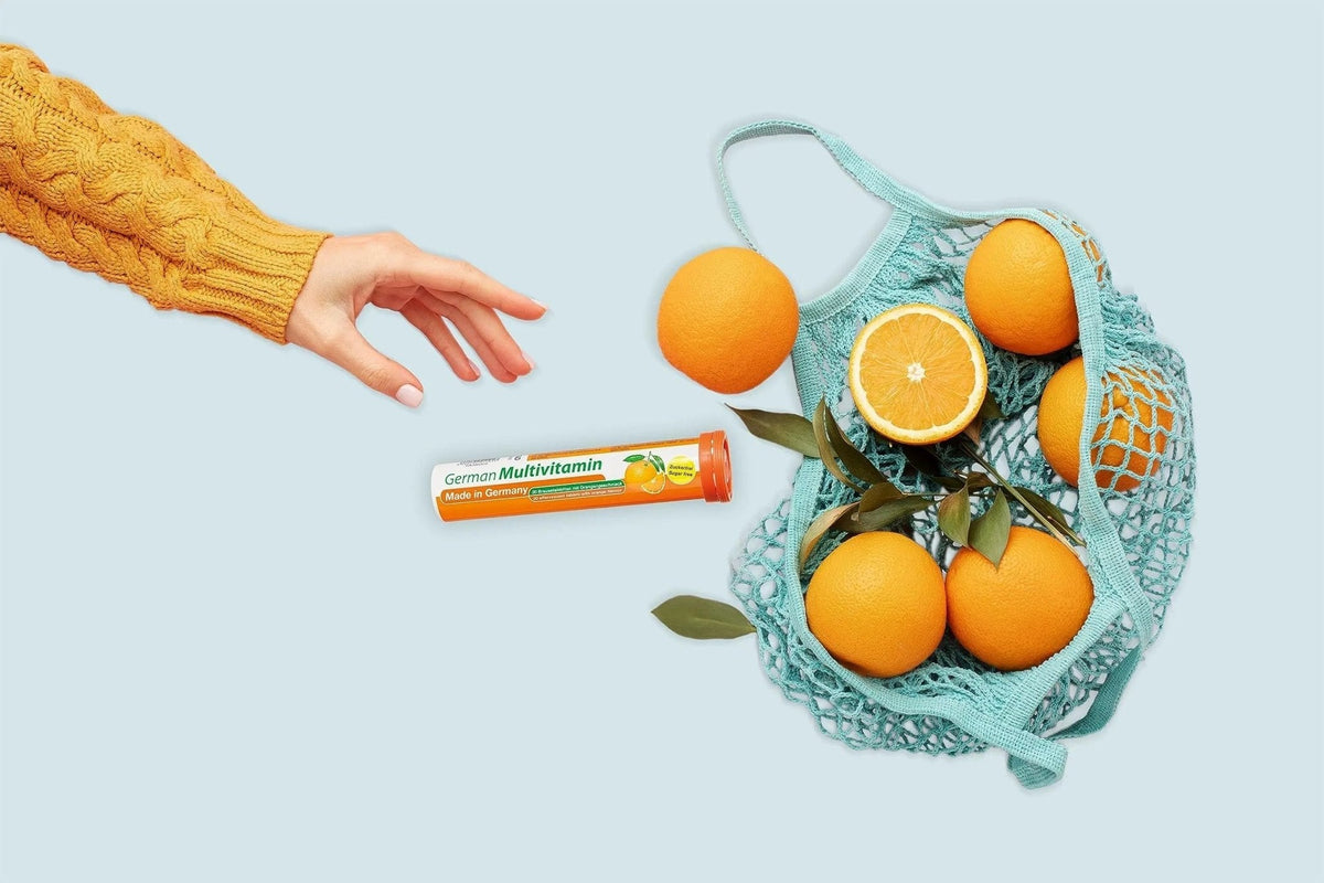 T&D German Multvitamin 10 Vitamins - 40 Vegan Drink Effervescent Tablets - Orange Flavor - PrimeBioHealth - canada supplements