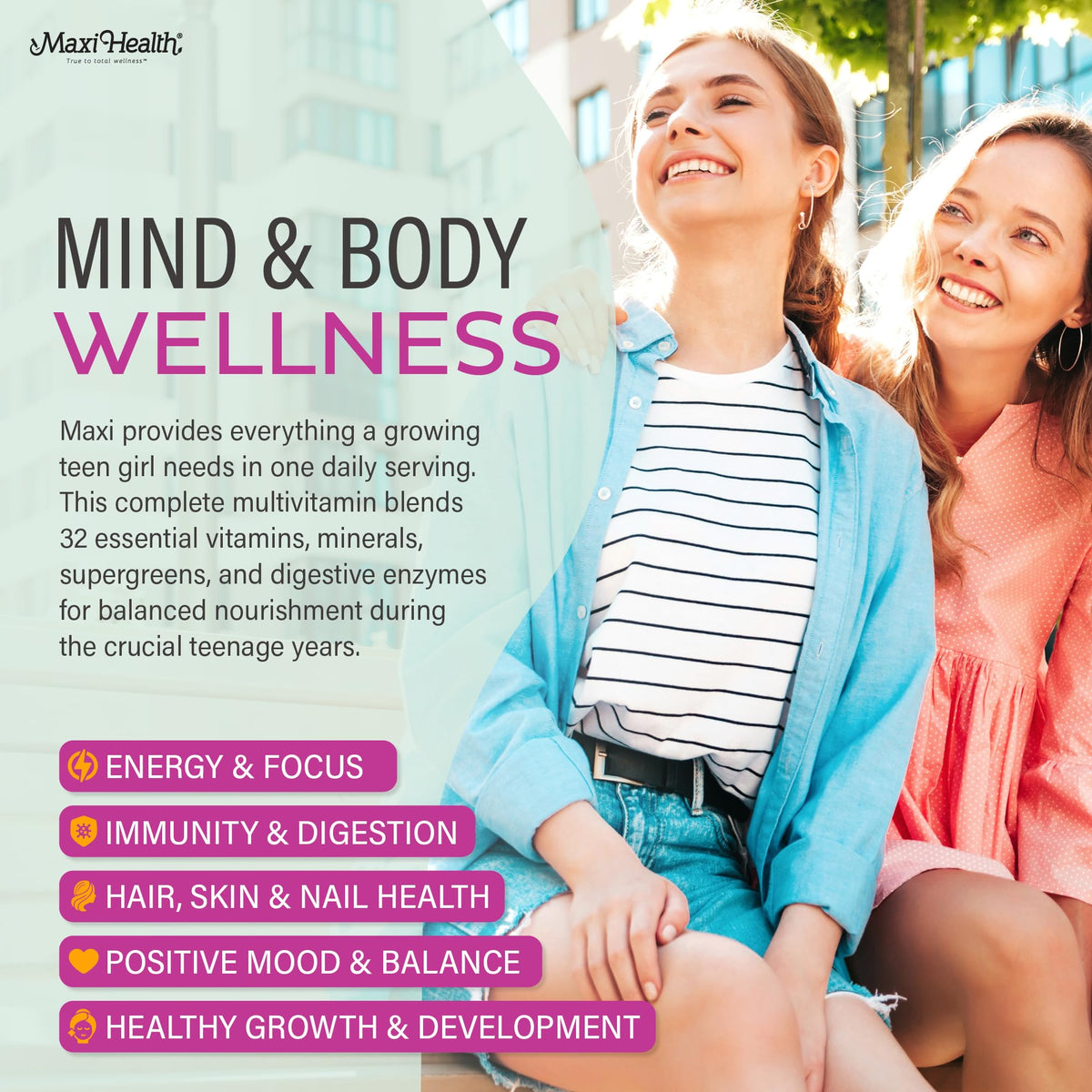 Teen Vitamins for Girls 12-17 - Teen Multivitamin Supreme with D3, Iron, Calcium, Biotin, Digestive Enzymes – Teenager Girl Multi Vitamins for Energy, - PrimeBioHealth - canada supplements