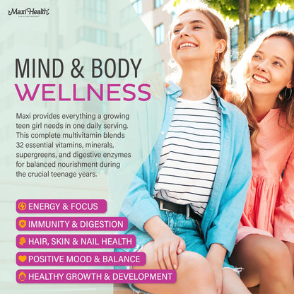 Teen Vitamins for Girls 12-17 - Teen Multivitamin Supreme with D3, Iron, Calcium, Biotin, Digestive Enzymes – Teenager Girl Multi Vitamins for Energy, - PrimeBioHealth - canada supplements