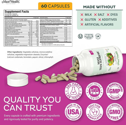 Teen Vitamins for Girls 12-17 - Teen Multivitamin Supreme with D3, Iron, Calcium, Biotin, Digestive Enzymes – Teenager Girl Multi Vitamins for Energy, - PrimeBioHealth - canada supplements