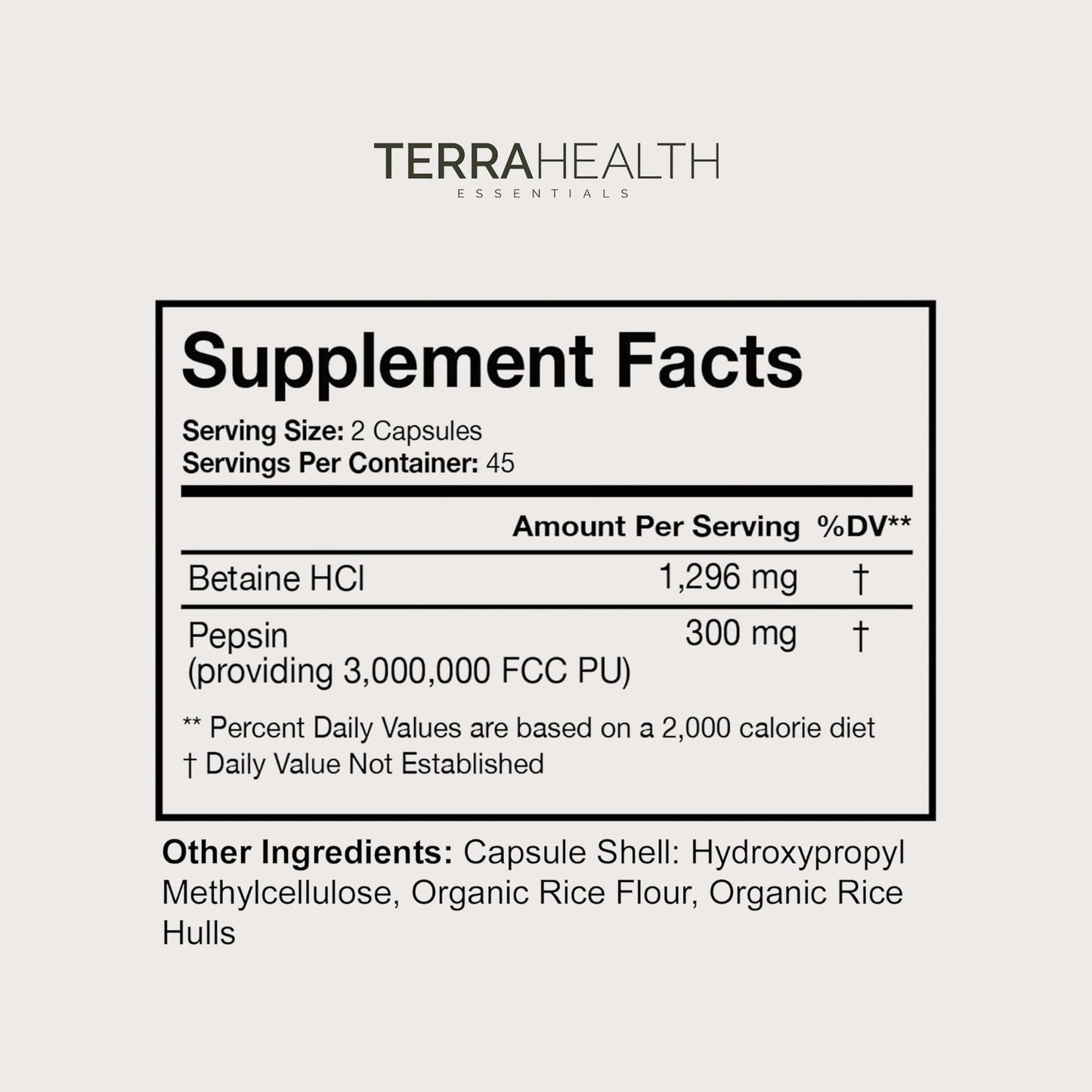 Terra Health Essentials Reflux Inhibitor - Digestive Supplement for Stomach Comfort, Acid Balance & Nutrient Absorption - Betaine HCL with Pepsin - PrimeBioHealth - canada supplements