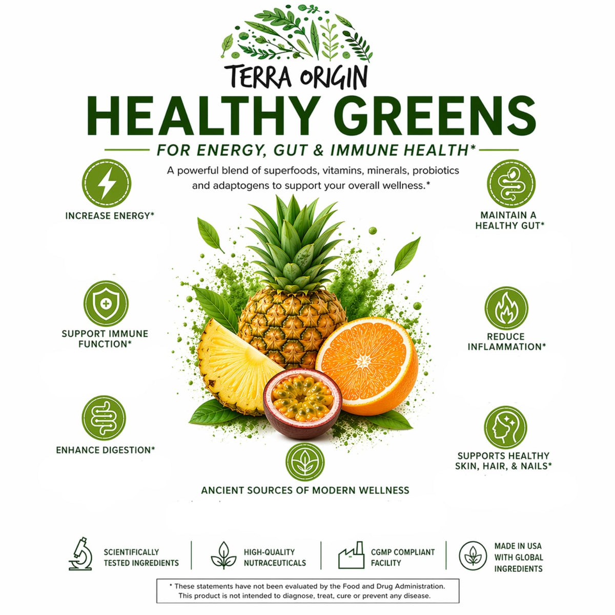 TERRA ORIGIN Healthy Greens Powder Supplement | Superfood Digestive Enzyme & Probiotic Blends | Immune, Gut, and Digestive Support for Women - PrimeBioHealth - canada supplements