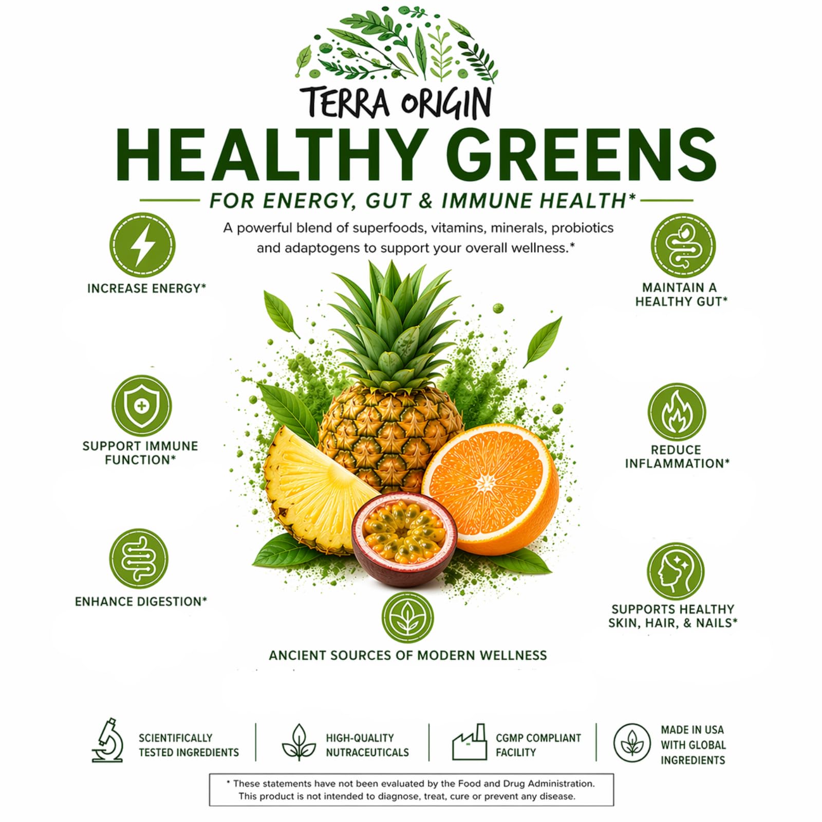 TERRA ORIGIN Healthy Greens Powder Supplement | Superfood Digestive Enzyme & Probiotic Blends | Immune, Gut, and Digestive Support for Women - PrimeBioHealth - canada supplements