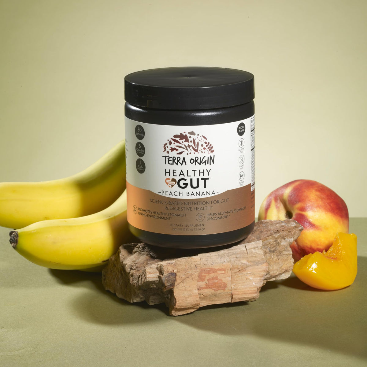 TERRA ORIGIN Healthy Gut Peach Banana | 30-Servings with L-Glutamine, Zinc, Glucosamine, Slippery Elm Bark, Marshmallow Root and More! - PrimeBioHealth - canada supplements