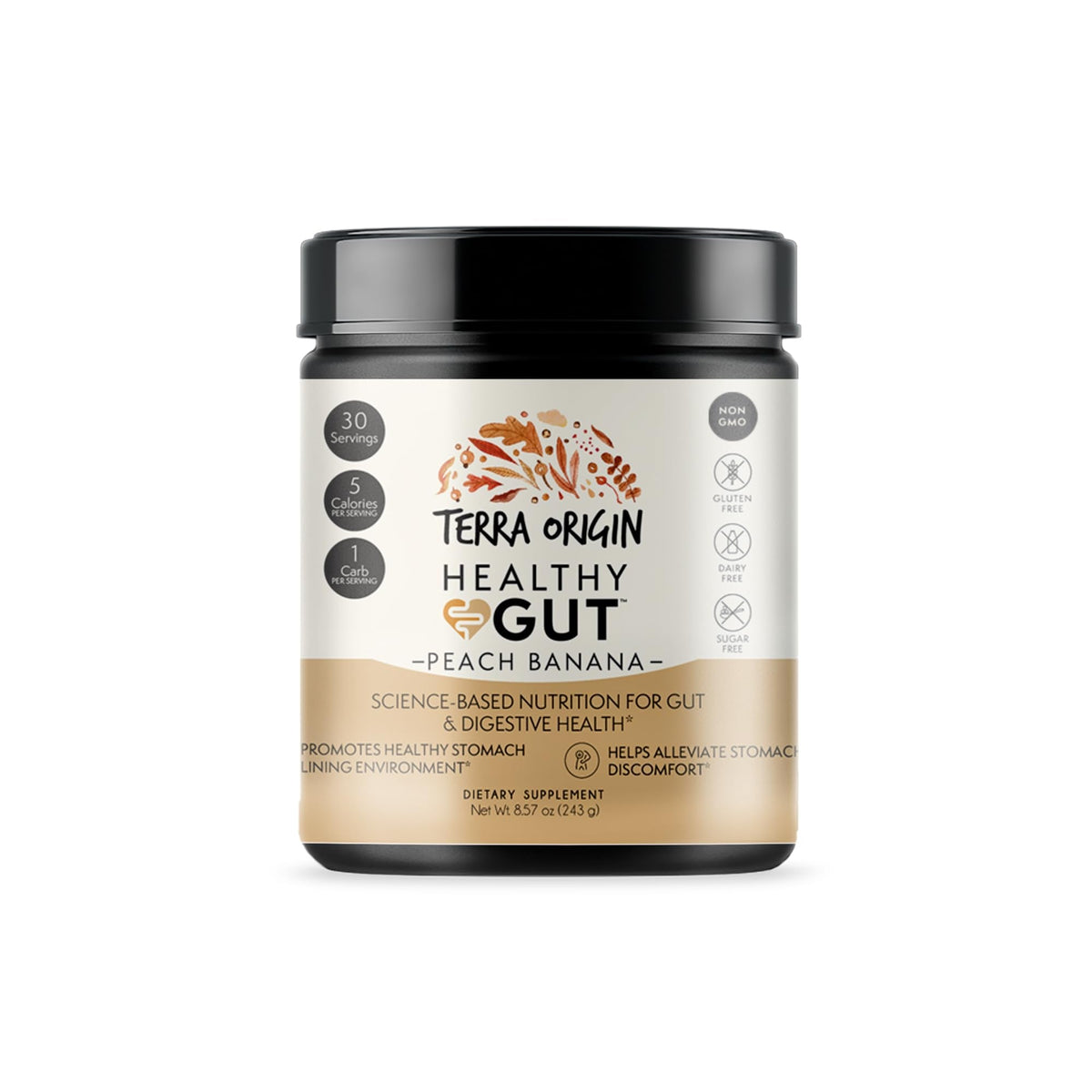 TERRA ORIGIN Healthy Gut Peach Banana | 30-Servings with L-Glutamine, Zinc, Glucosamine, Slippery Elm Bark, Marshmallow Root and More! - PrimeBioHealth - canada supplements