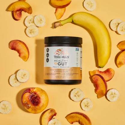 TERRA ORIGIN Healthy Gut Peach Banana | 30-Servings with L-Glutamine, Zinc, Glucosamine, Slippery Elm Bark, Marshmallow Root and More! - PrimeBioHealth - canada supplements